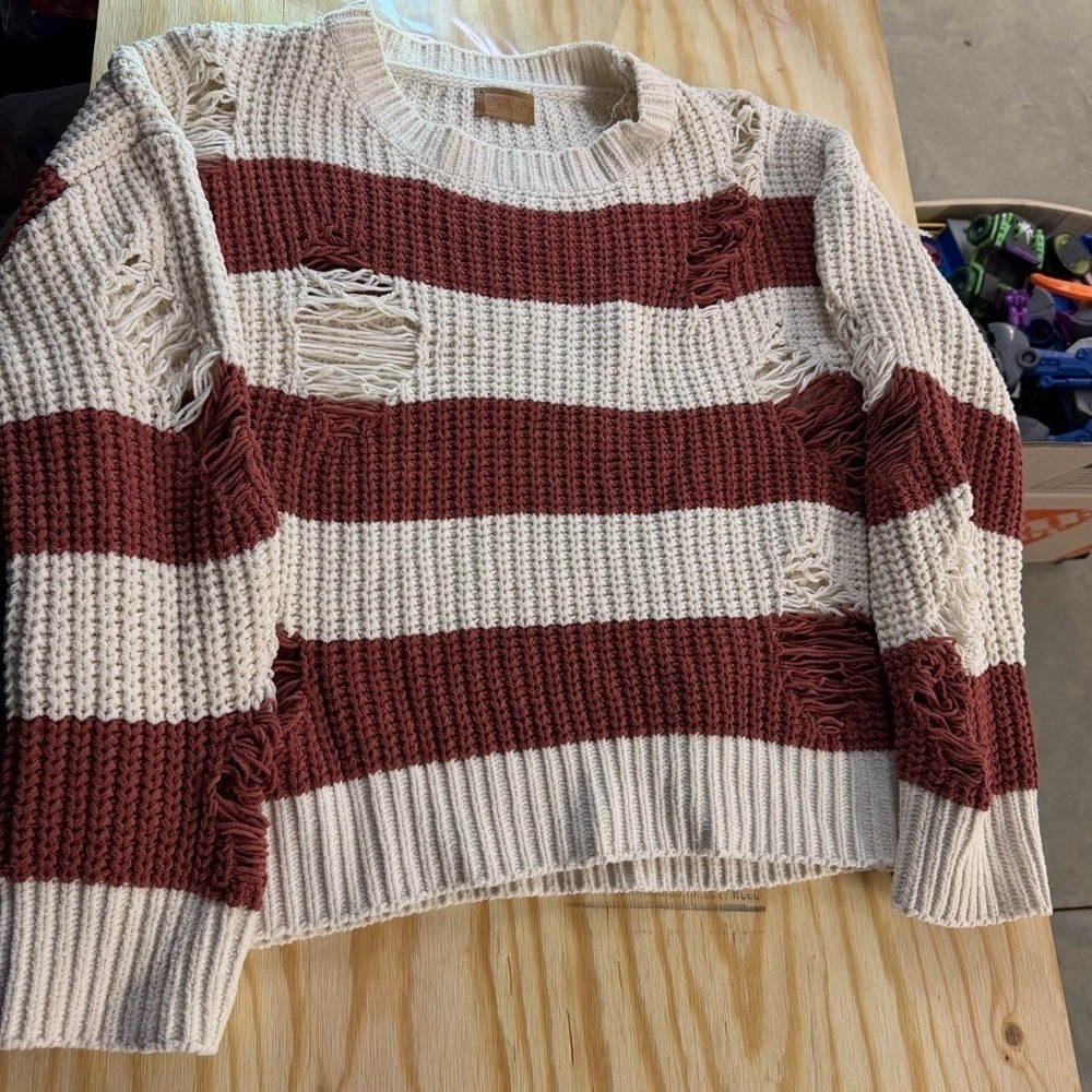 POL Distressed Chunky Knit Sweater Small Boho Striped Oversized - Picture 2 of 6